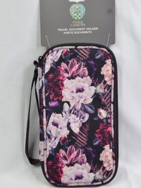 Vince Camuto Dark Floral Travel Document Holder Card Organizer Personal Compact